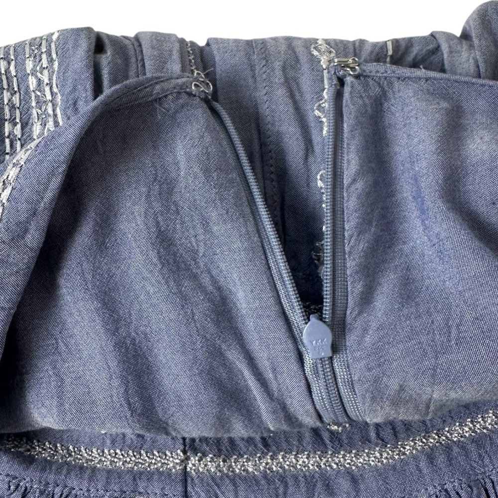 White House Black Market Skirt Womens 10 Blue Boho Embroidered Drop Waist Mini - Picture 10 of 10